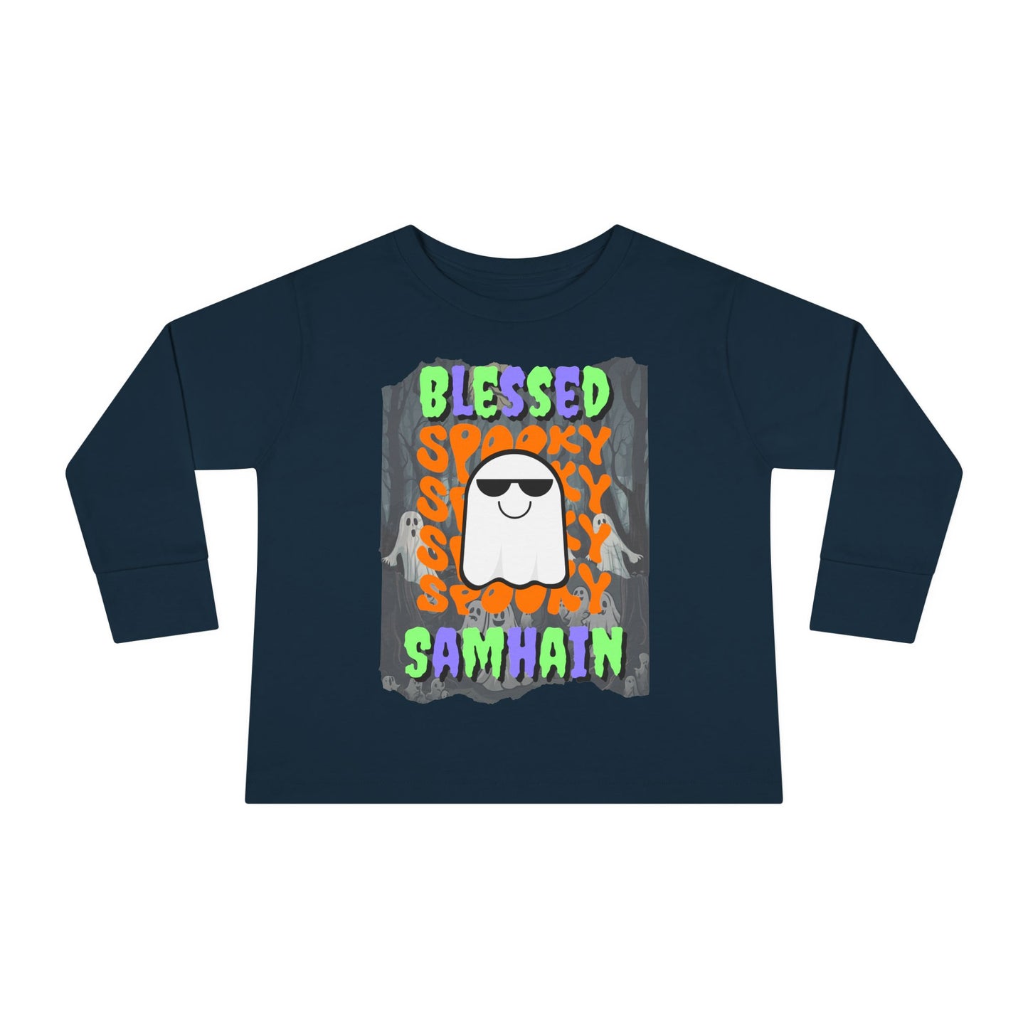 Spooky Blessed Samhain Ghost Mixed font Toddler Long Sleeve Tee by CreepyCrafts.boo