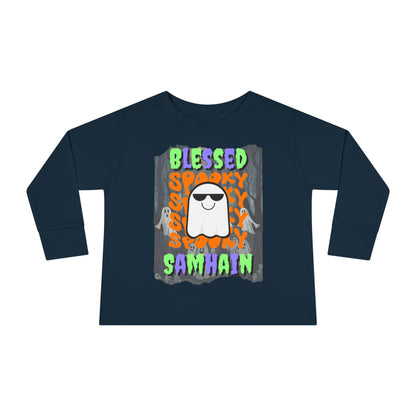 Spooky Blessed Samhain Ghost Mixed font Toddler Long Sleeve Tee by CreepyCrafts.boo