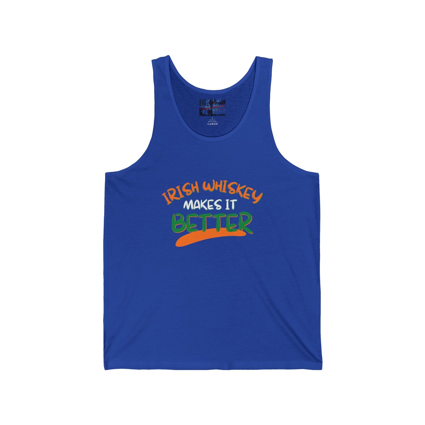 Irish Whiskey makes it better OWGfont Unisex Jersey Tank Top by cypherpunkgear.com