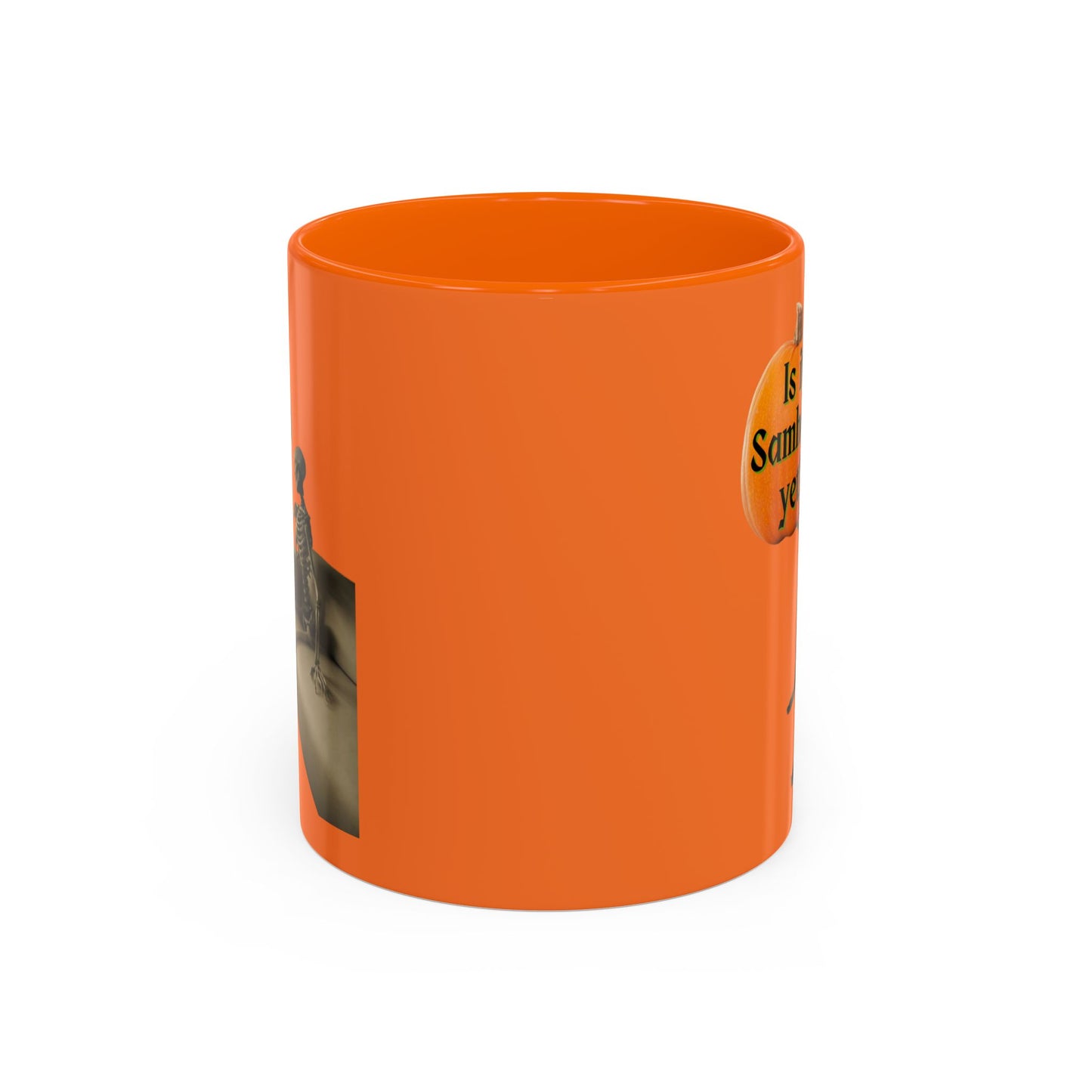 Is it Samhain yet? Skeleton's Pumpkin Orange Accent Mug by CreepyCrafts.boo