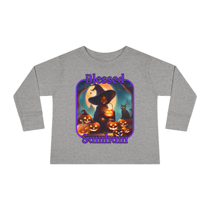 Blessed Samhain Cute Witch PRfont Toddler Long Sleeve Tee by cypherpunkgear