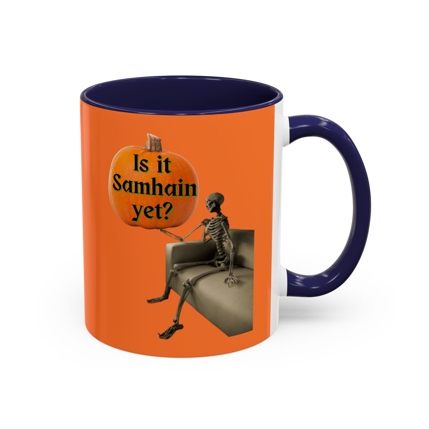Is it Samhain yet? Skeleton's Pumpkin Orange Accent Mug by CreepyCrafts.boo