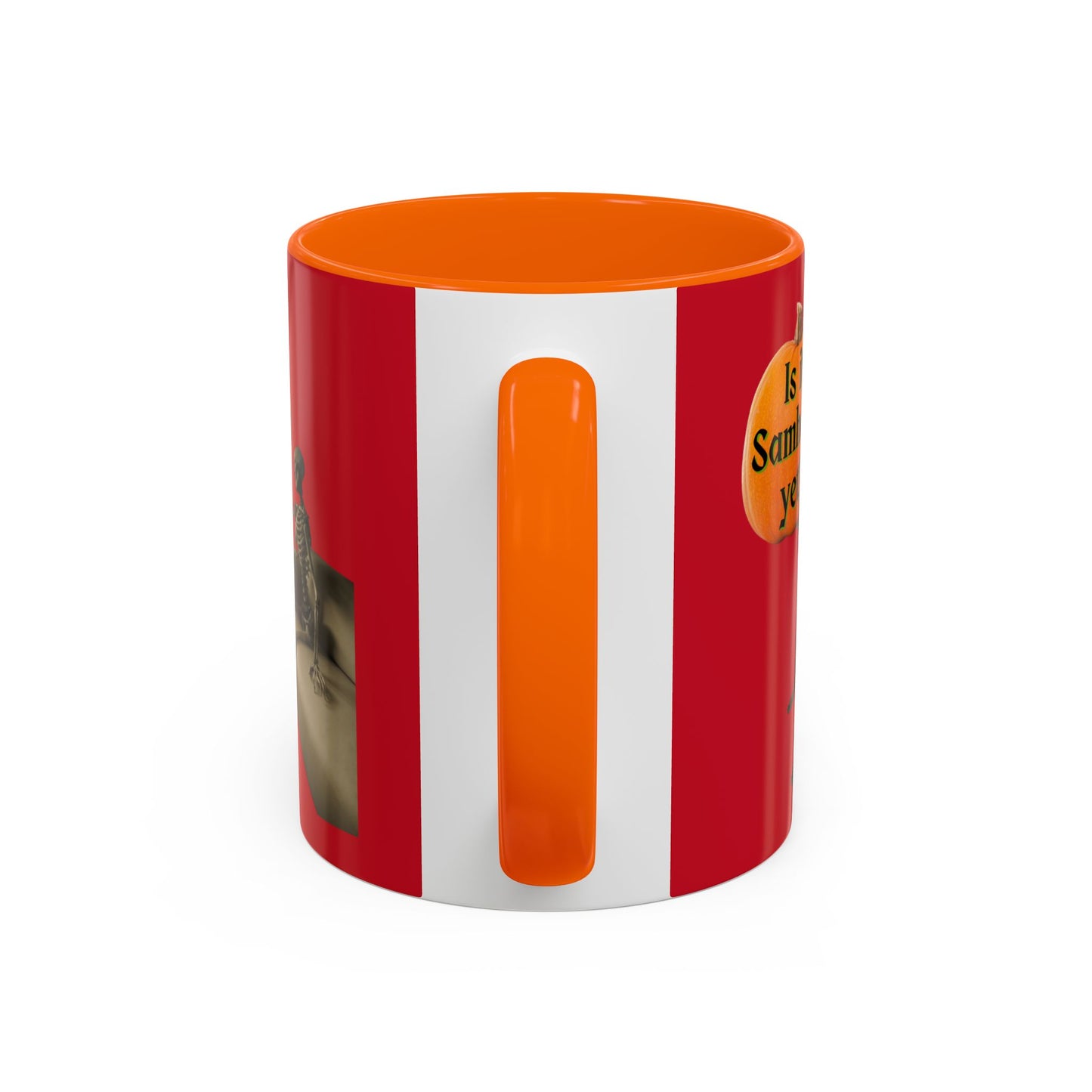 Is it Samhain yet? Skeleton's Pumpkin Red Accent Mug by CreepyCrafts.boo