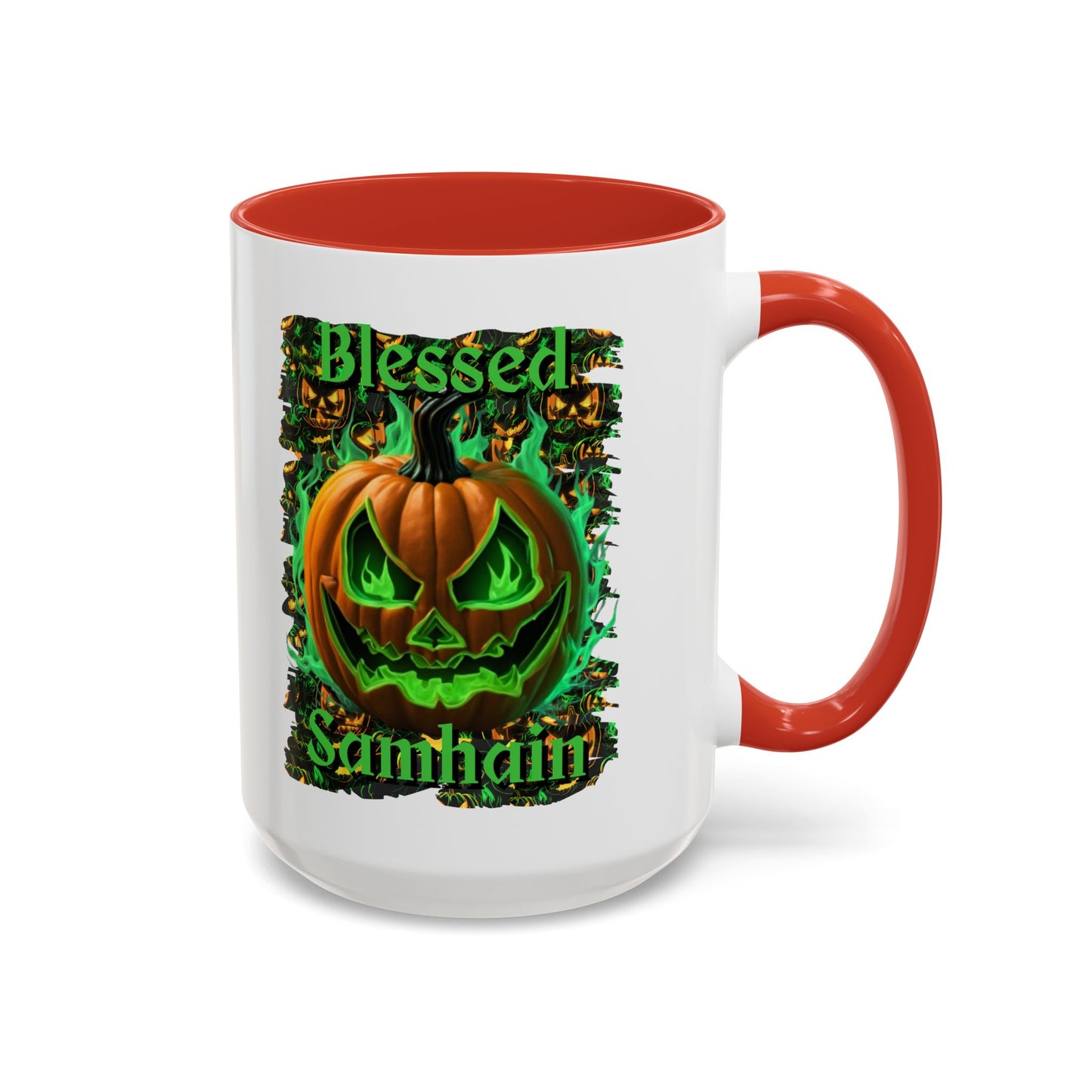 Blessed Samhain Green Jack White Accent Mug by CreepyCrafts.boo