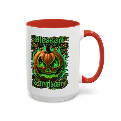Blessed Samhain Green Jack White Accent Mug by CreepyCrafts.boo