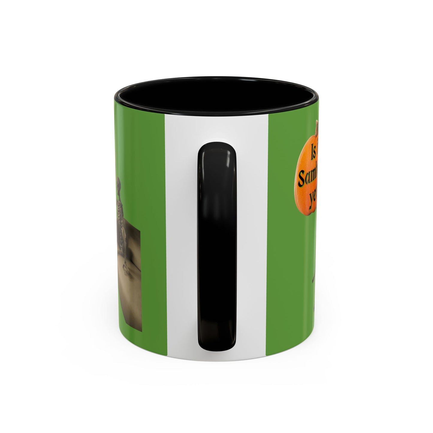 Is it Samhain yet? Skeleton's Pumpkin Green Accent Mug by CreepyCrafts.boo
