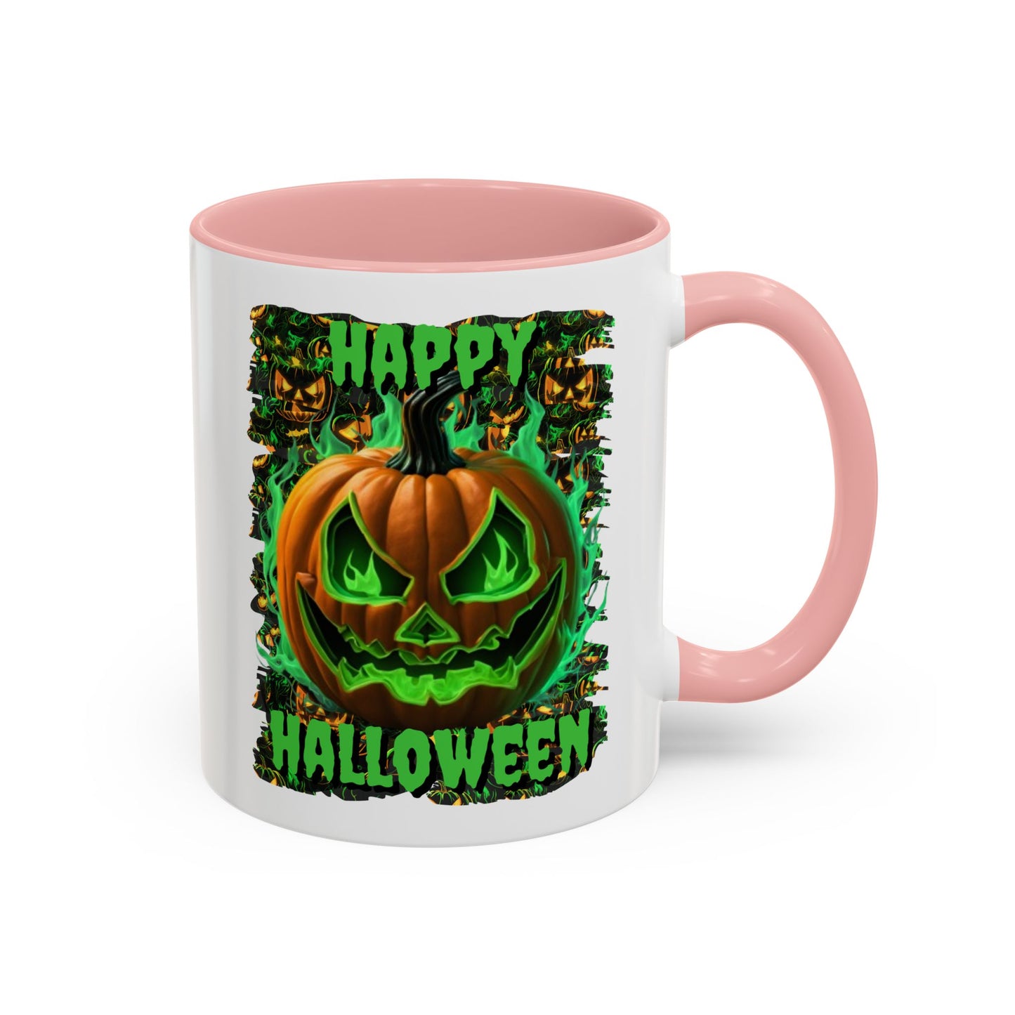 Happy Halloween Green Jack White Accent Mug by CreepyCrafts.boo