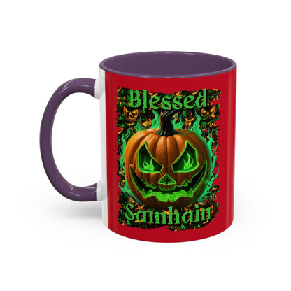 Blessed Samhain Green Jack Red Accent Mug by CreepyCrafts.boo