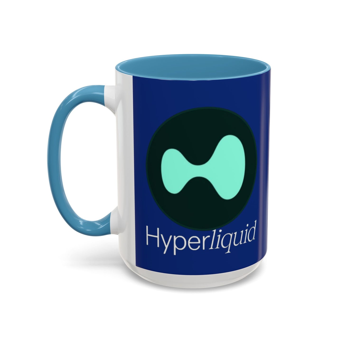 Hyperliquid White font Blue Accent Mug by cypherpunkgear.com