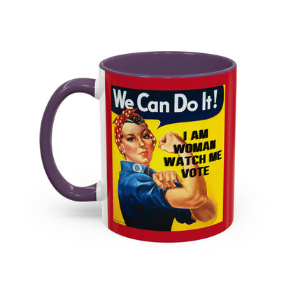 I Am Woman Watch Me Vote Rosie Red Accent Mug by cypherpunkgear.com