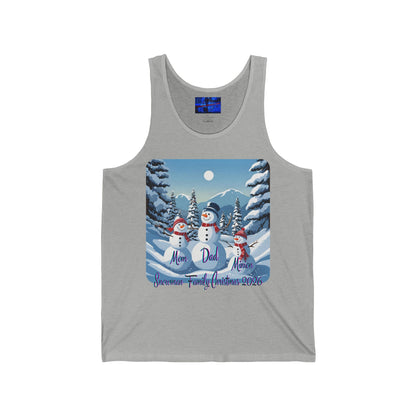 Snowman Family of 3 Unisex Jersey Tank Top by cypherpunkgear.com