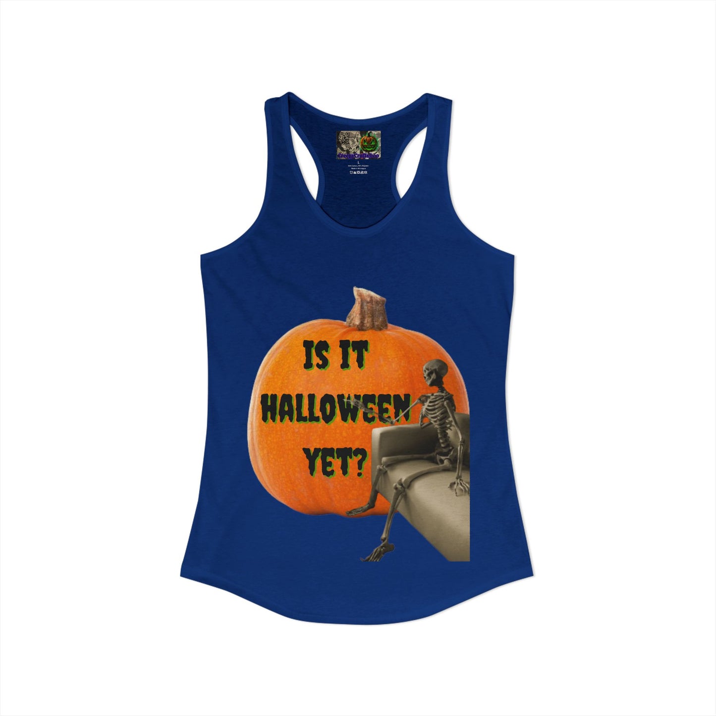 Is it Halloween yet? Skeleton's Giant Pumpkin Women's Racerback Tank Top by CreepyCrafts.boo