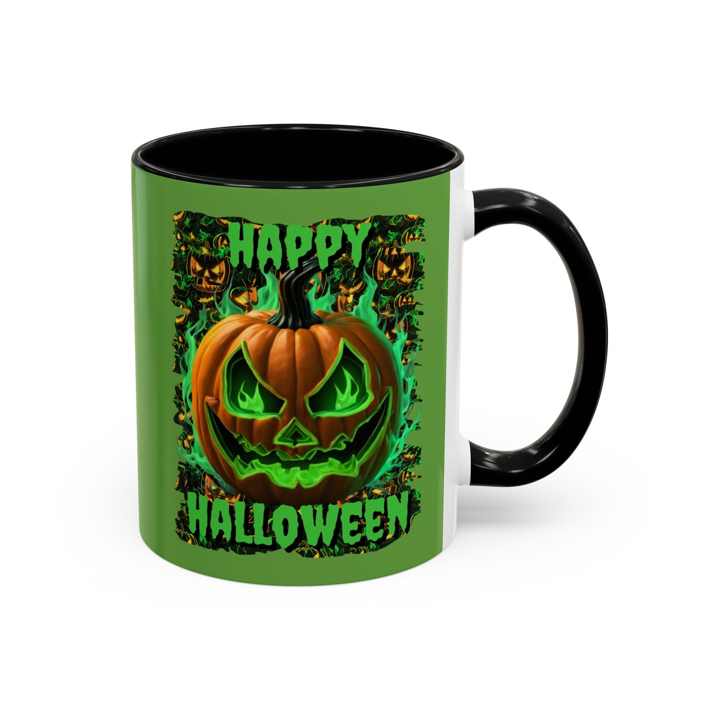 Happy Halloween Green Jack Green Accent Mug by CreepyCrafts.boo