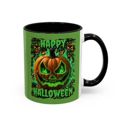 Happy Halloween Green Jack Green Accent Mug by CreepyCrafts.boo