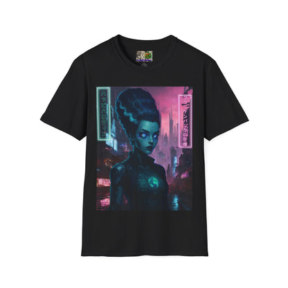 Neon Bride of Frankenstein Dark colors Unisex T-Shirt by CreepyCrafts.boo
