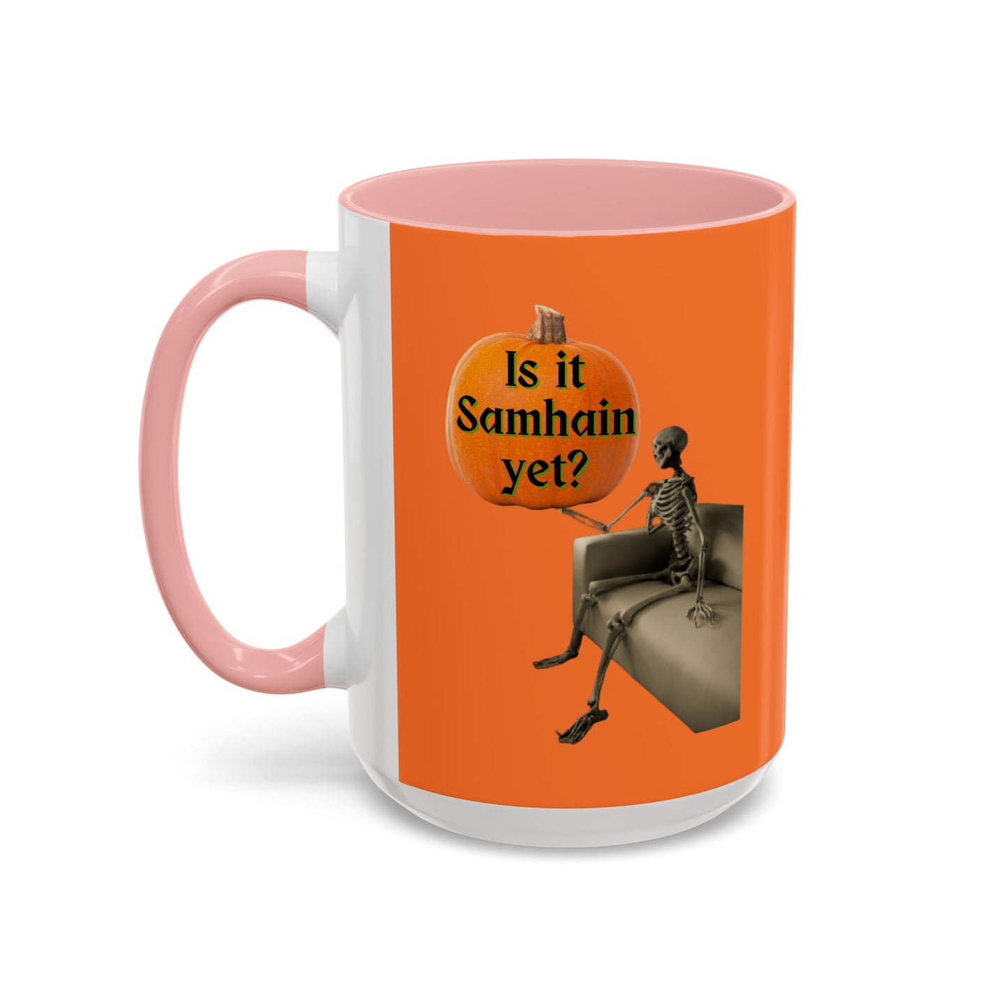 Is it Samhain yet? Skeleton's Pumpkin Orange Accent Mug by CreepyCrafts.boo