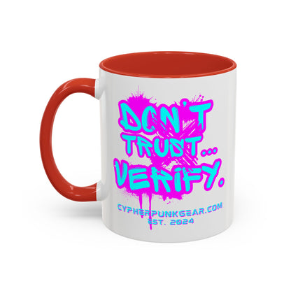 Don't Trust...Verify. White Accent Mug by cypherpunkgear.com