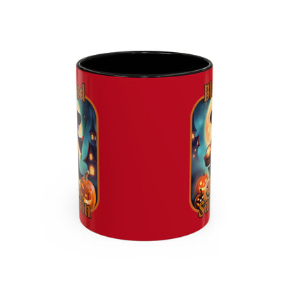 Blessed Samhain Little Witch Orange font Red Accent Mug by CreepyCrafts.boo