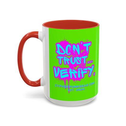 Don't Trust...Verify. Green Accent Mug by cypherpunkgear.com