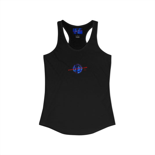 2-sided, cypherpunkgear.com Logo & Cityscape Women's Racerback Tank Top by cypherpunkgear.com