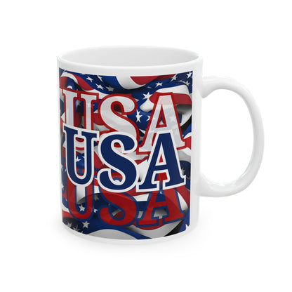 USA Blue font Center Patriot White Mug by cypherpunkgear.com