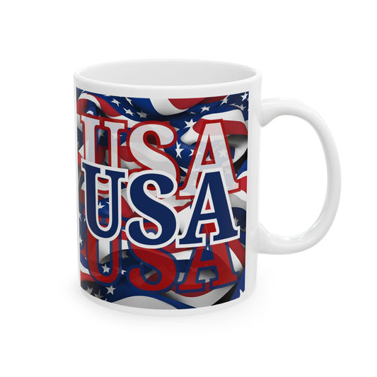 USA Blue font Center Patriot White Mug by cypherpunkgear.com