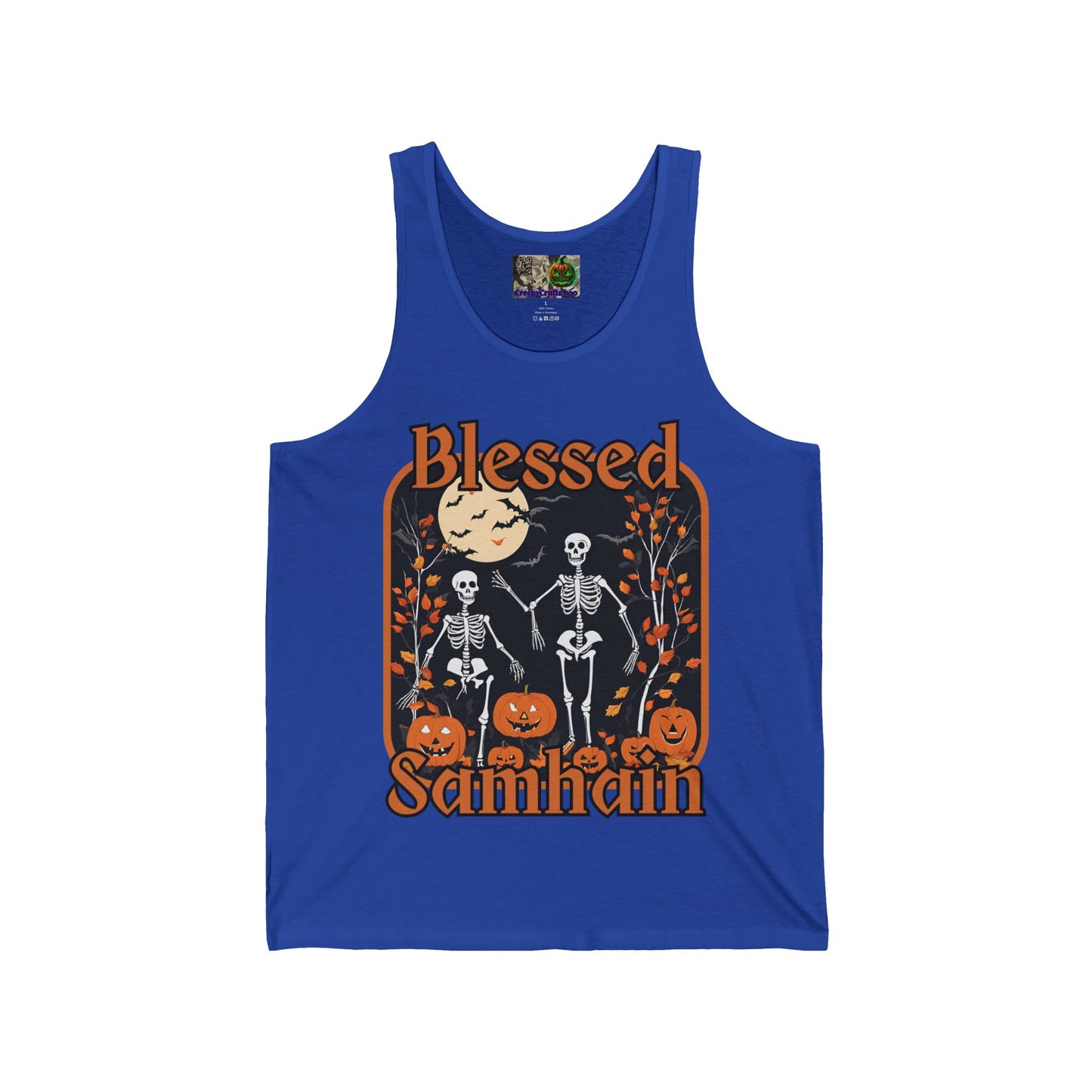 Spooktacular Skeletons of Samhain Unisex Jersey Tank Top by CreepyCrafts.boo