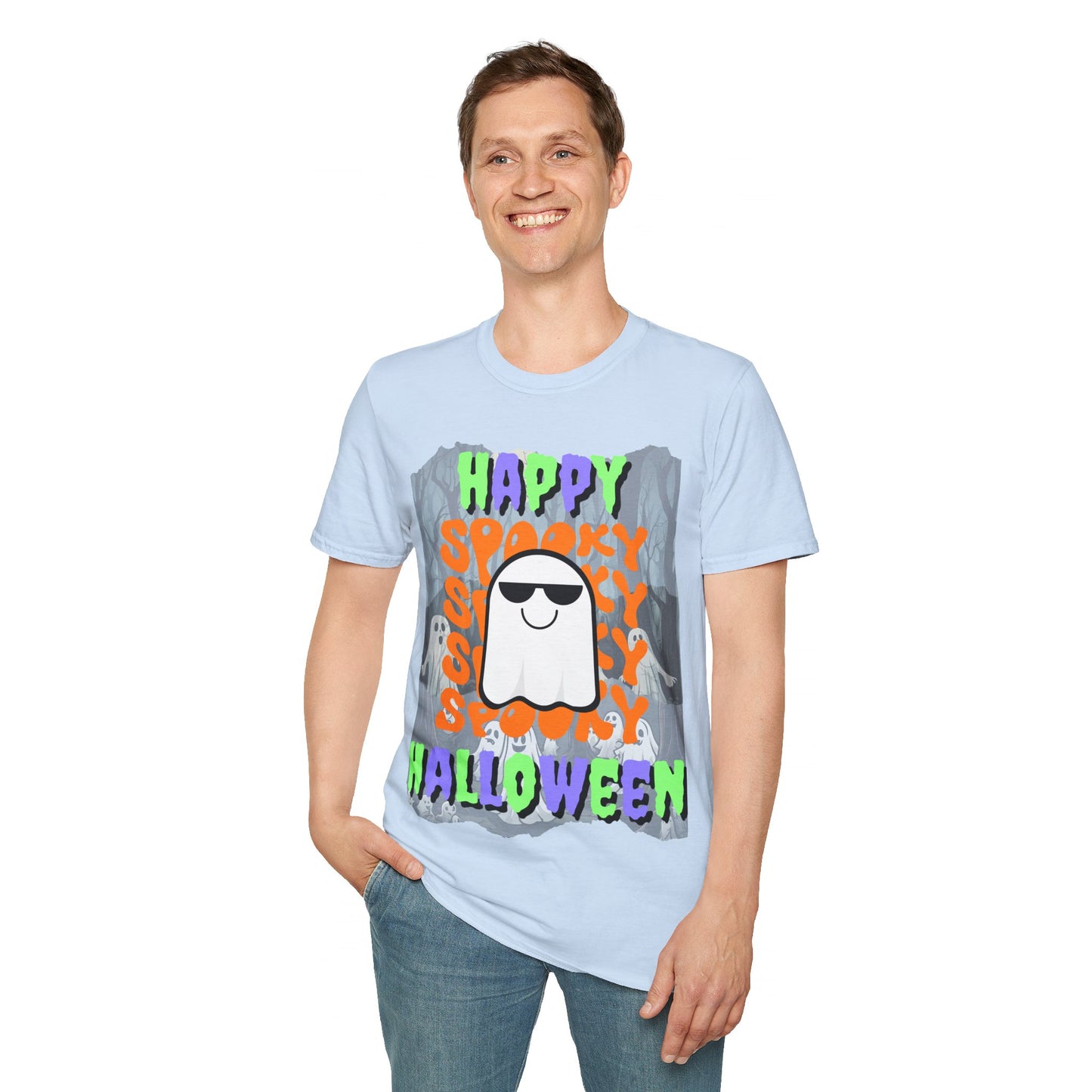 Spooky Happy Halloween Ghost MXfont Unisex T-Shirt by cypherpunkgear