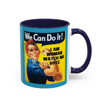 I Am Woman Watch Me Vote Rosie Turquoise Accent Mug by cypherpunkgear.com