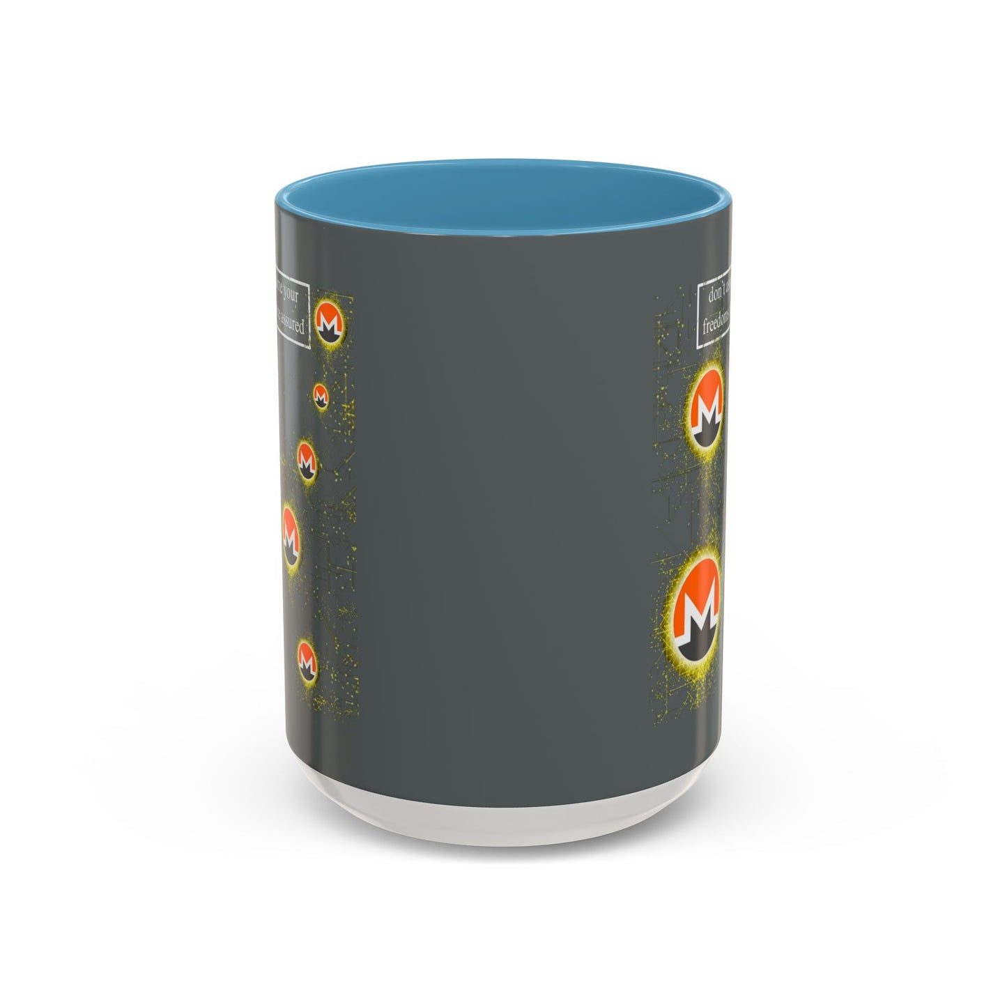 Monero (XMR) don't assume your freedoms are assured Grey Accent Mug by cypherpunkgear.com