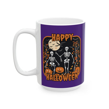Spooktacular Skeletons of Halloween Purple Mug by CreepyCrafts.boo