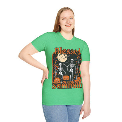 Spooktacular Skeletons of Samhain Dark colors Unisex T-Shirt by CreepyCrafts.boo