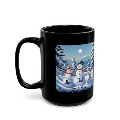 Snowman Family of 3 Black Mug by cypherpunkgear