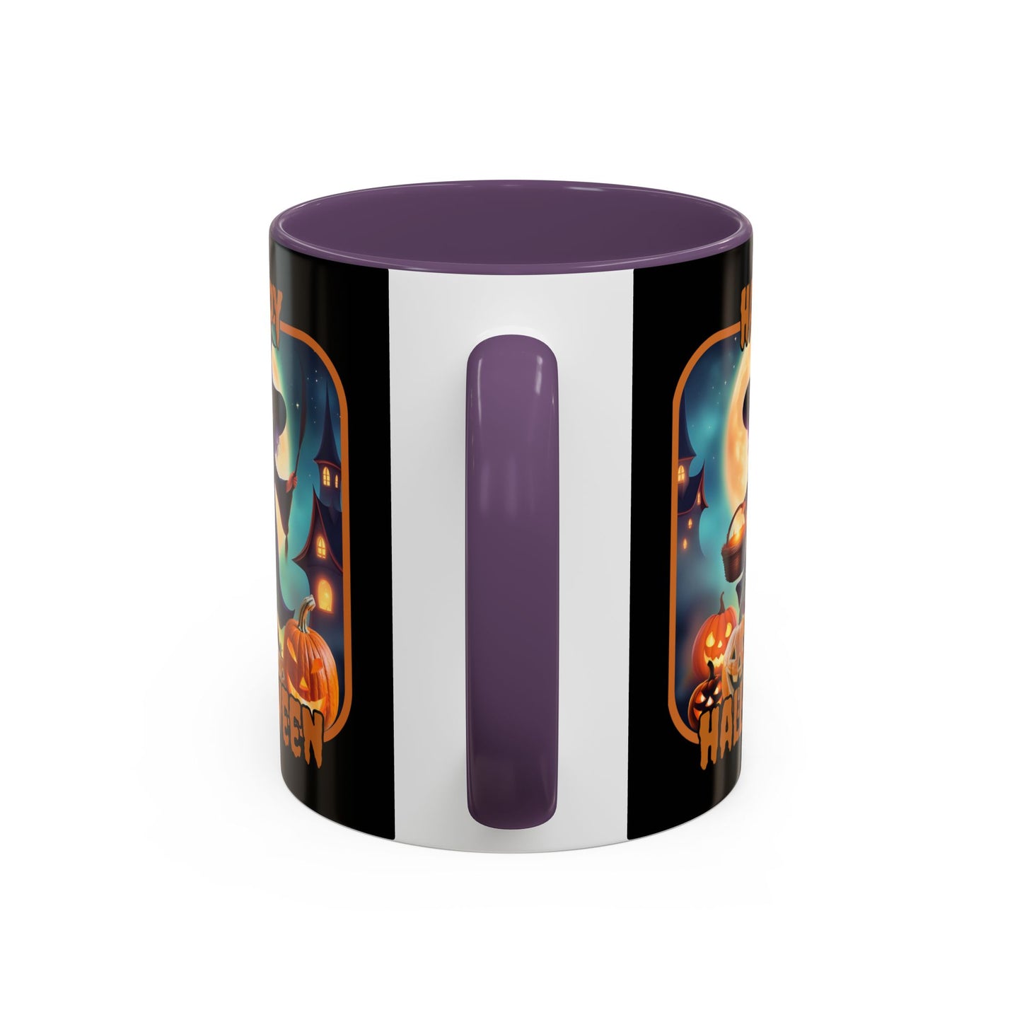 Happy Halloween Little Witch Orange font Black Accent Mug by CreepyCrafts.boo