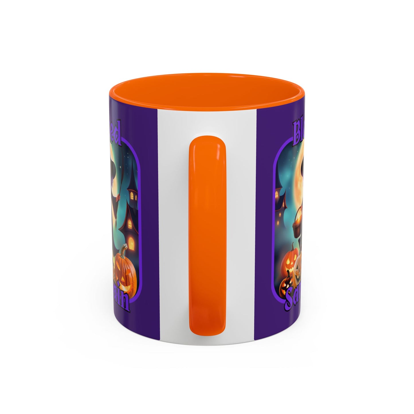 Blessed Samhain Little Witch Purple font Purple Accent Mug by CreepyCrafts.boo