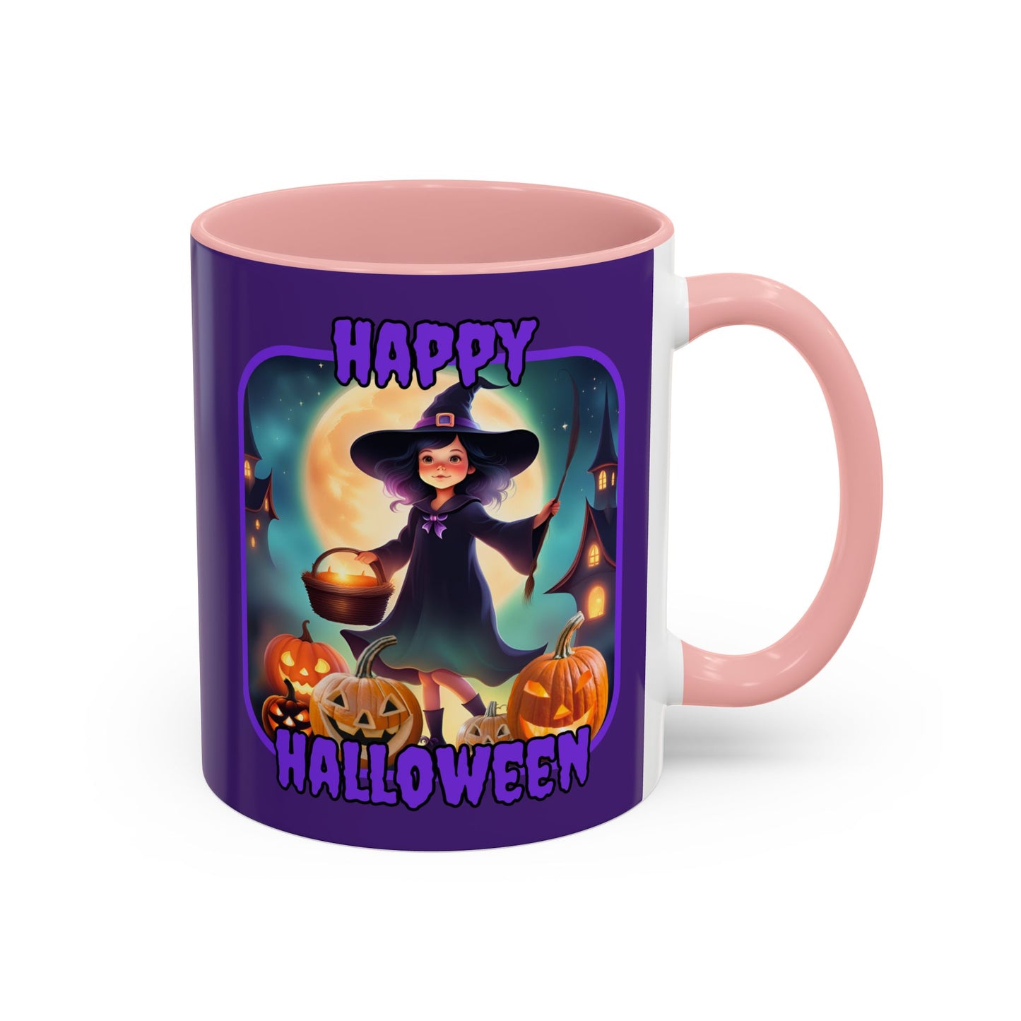 Happy Halloween Little Witch Purple font Purple Accent Mug by CreepyCrafts.boo