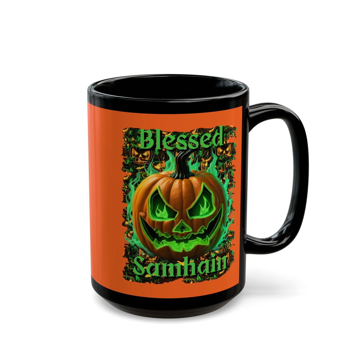 Blessed Samhain Green Jack Orange Mug by CreepyCrafts.boo