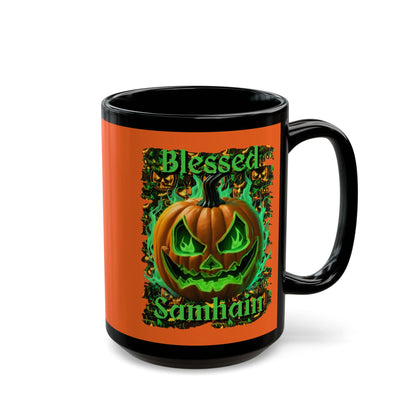 Blessed Samhain Green Jack Orange Mug by CreepyCrafts.boo