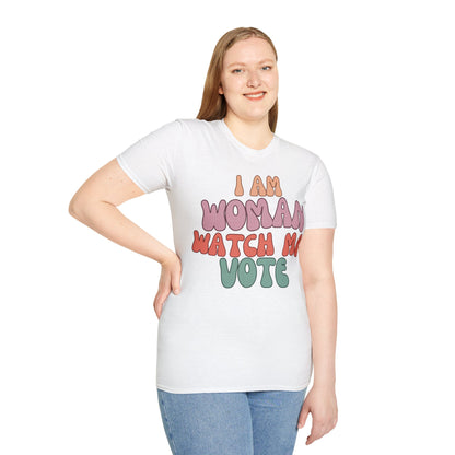 I Am Woman Watch Me Vote LTcolors Unisex T-Shirt by cypherpunkgear.com