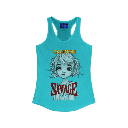 Caution, Savage Women's Racerback Tank Top by cypherpunkgear.com