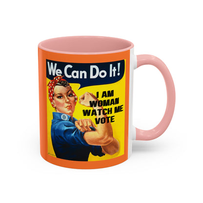 I Am Woman Watch Me Vote Rosie Orange Accent Mug by cypherpunkgear.com