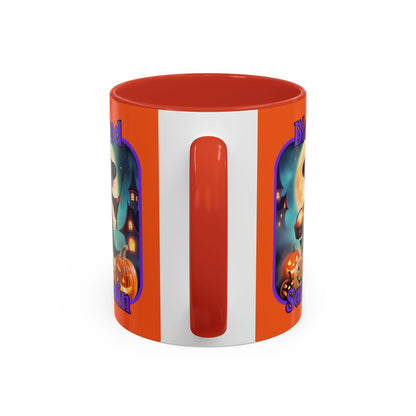 Blessed Samhain Little Witch Purple font Orange Accent Mug by CreepyCrafts.boo