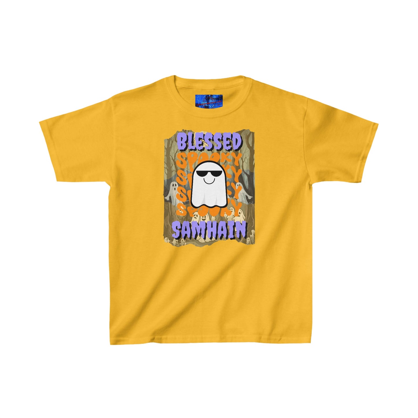 Spooky Blessed Samhain Ghost PRfont Kids Heavy Cotton™ Tee by cypherpunkgear