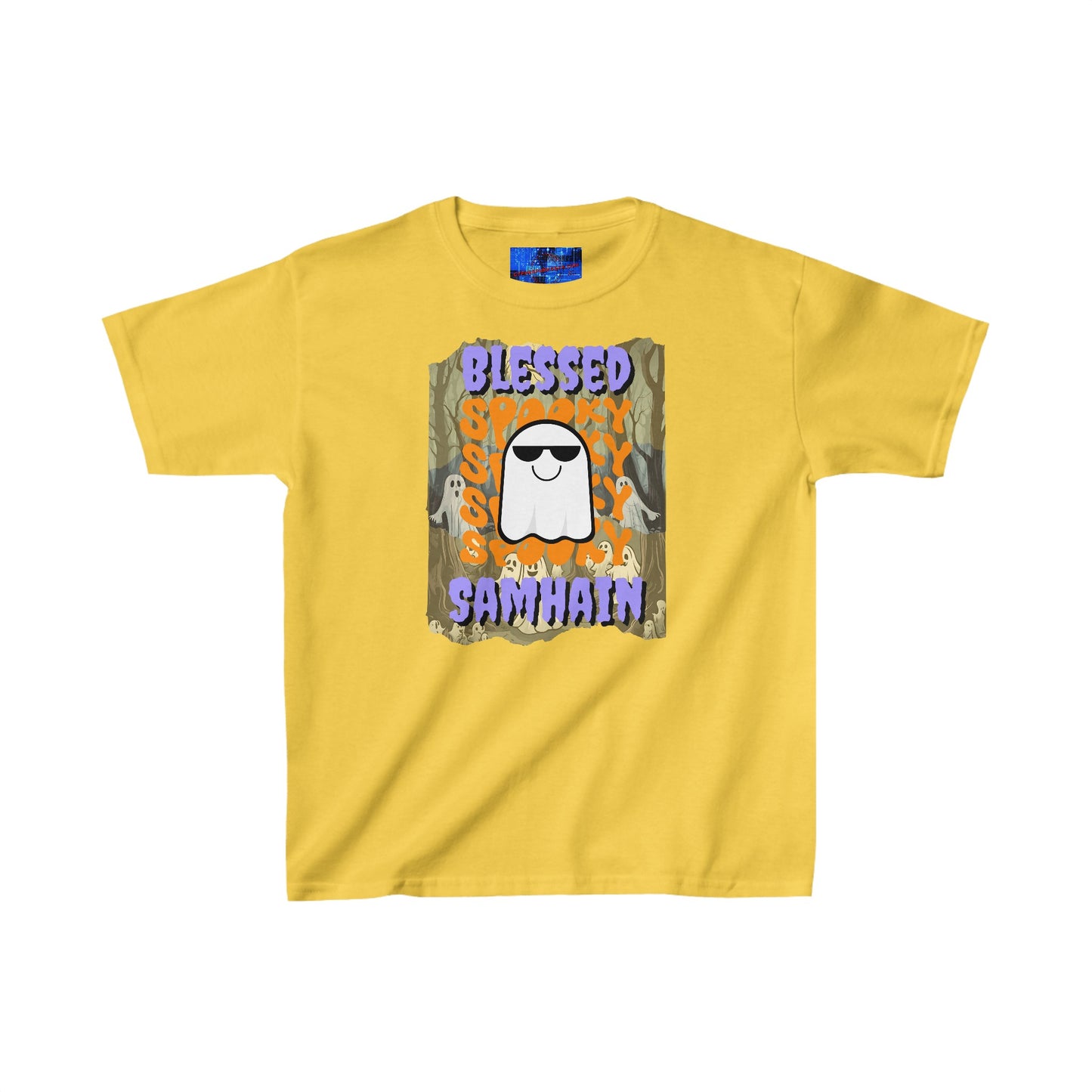 Spooky Blessed Samhain Ghost PRfont Kids Heavy Cotton™ Tee by cypherpunkgear