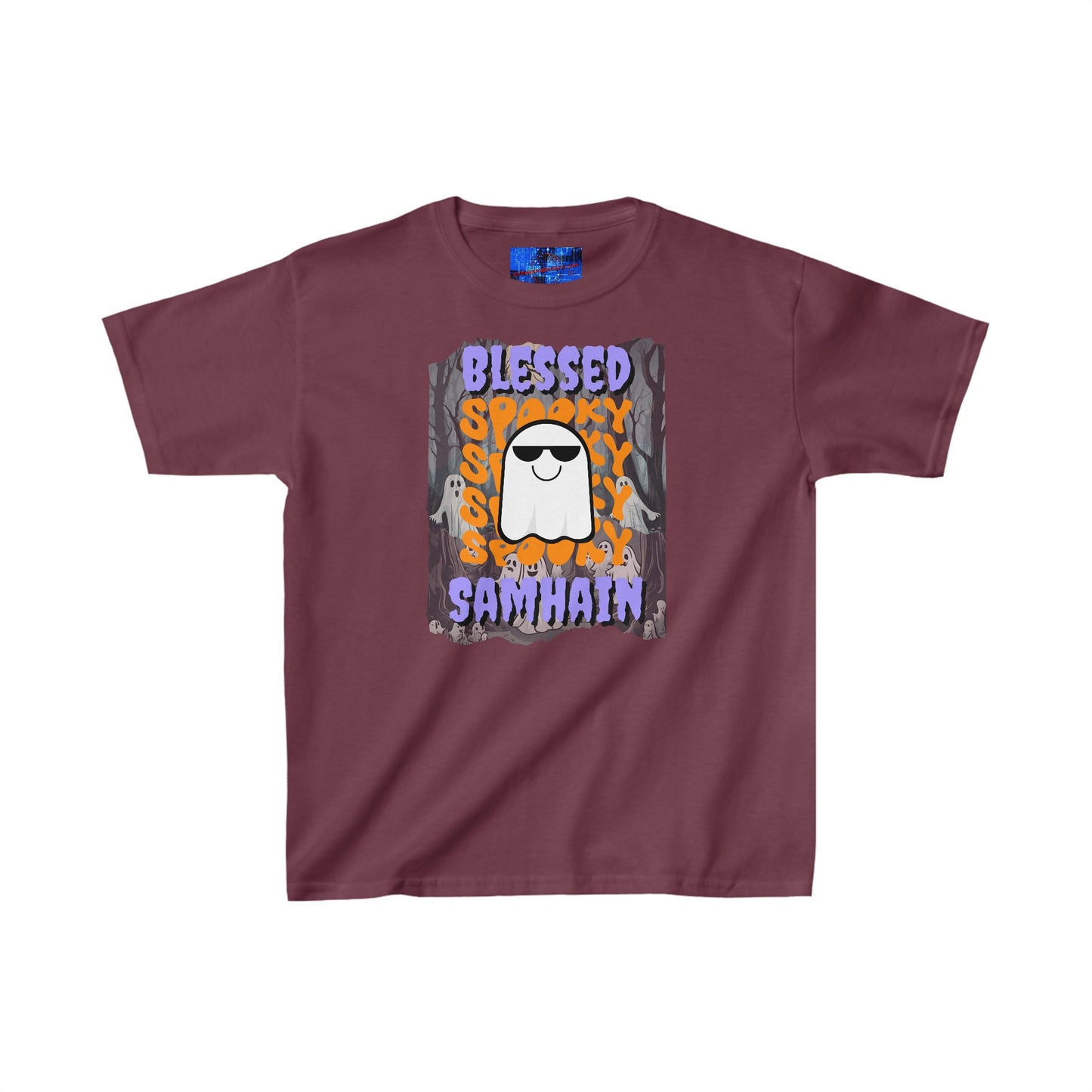 Spooky Blessed Samhain Ghost PRfont Kids Heavy Cotton™ Tee by cypherpunkgear