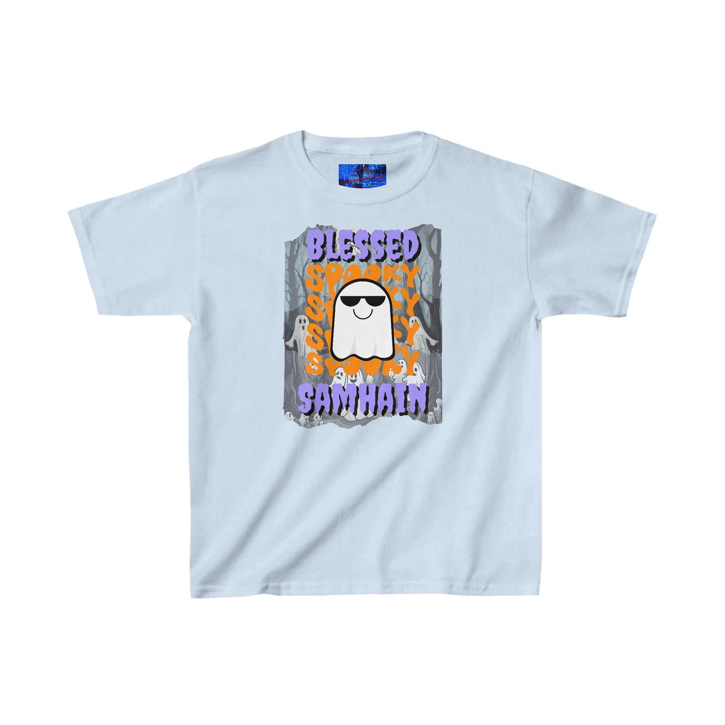 Spooky Blessed Samhain Ghost PRfont Kids Heavy Cotton™ Tee by cypherpunkgear