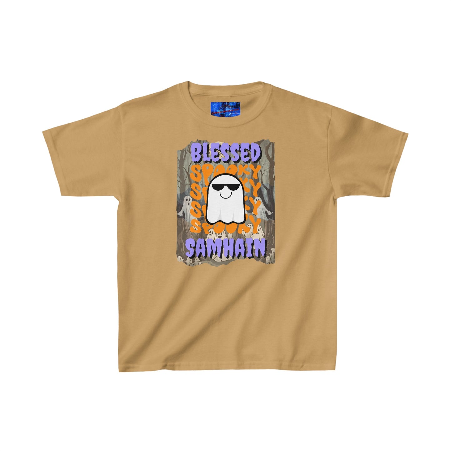 Spooky Blessed Samhain Ghost PRfont Kids Heavy Cotton™ Tee by cypherpunkgear