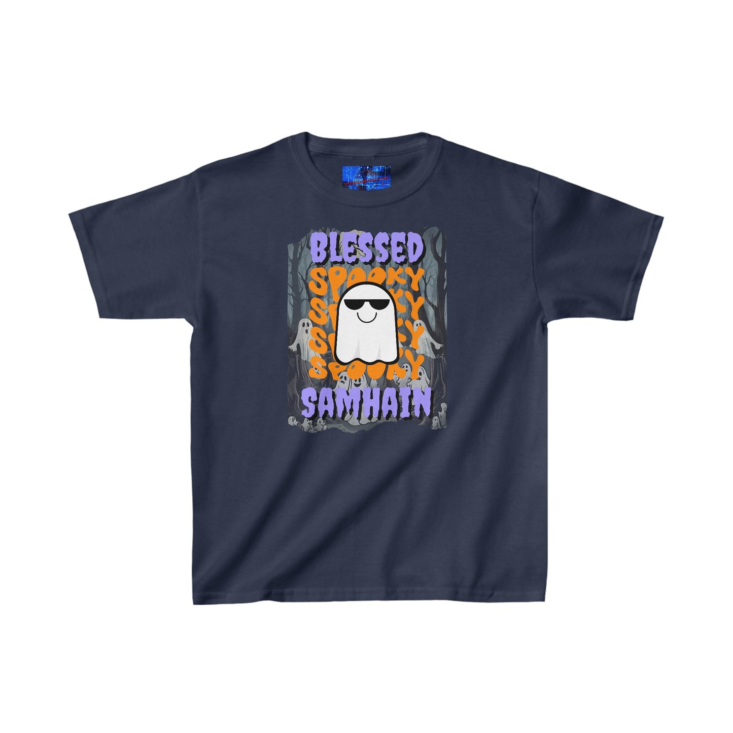 Spooky Blessed Samhain Ghost PRfont Kids Heavy Cotton™ Tee by cypherpunkgear