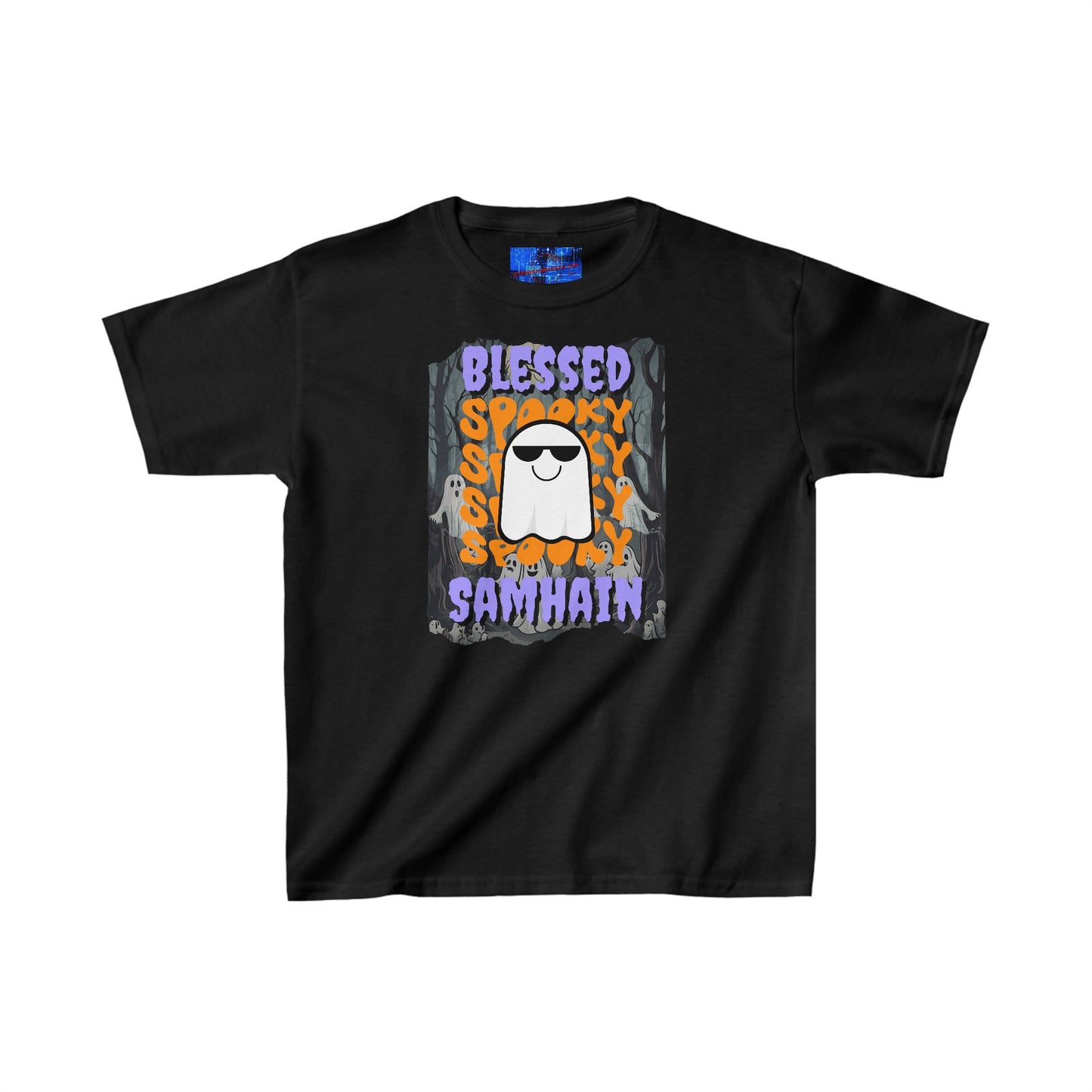 Spooky Blessed Samhain Ghost PRfont Kids Heavy Cotton™ Tee by cypherpunkgear