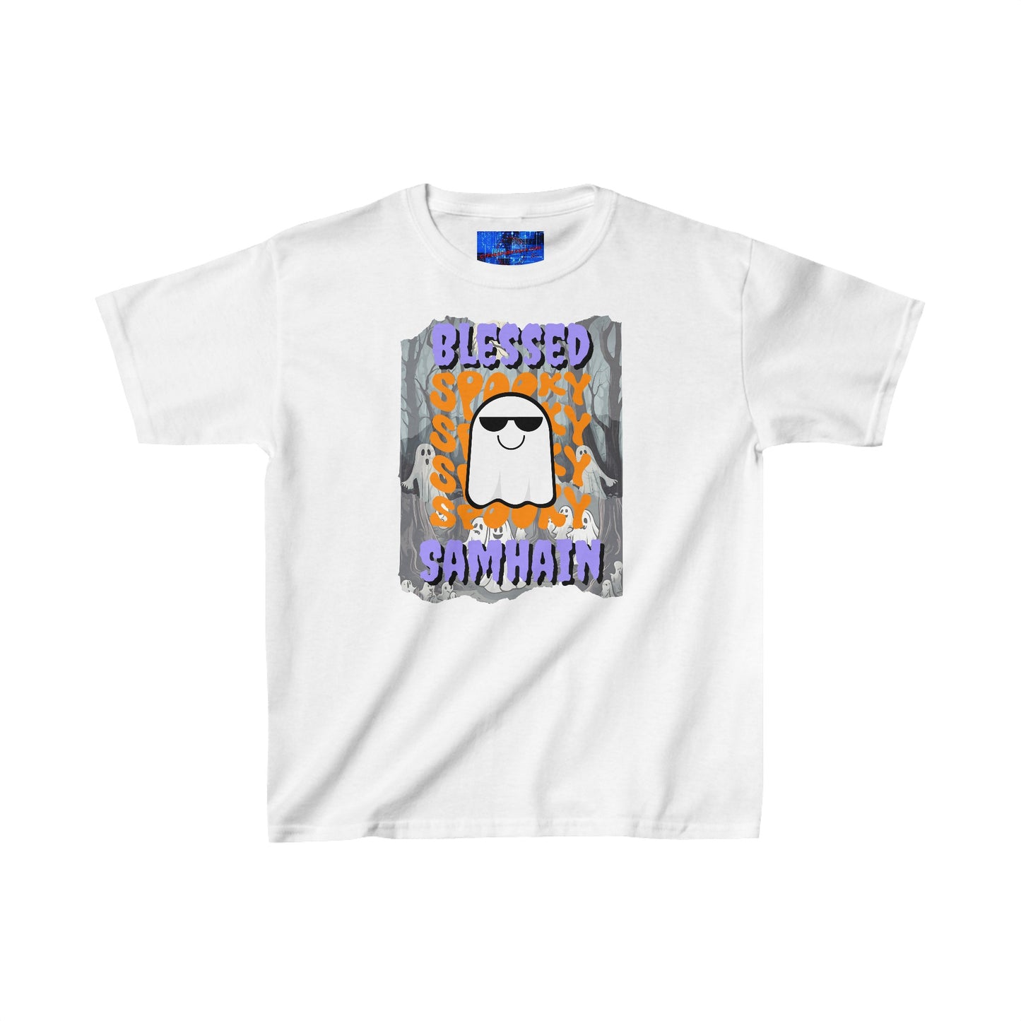 Spooky Blessed Samhain Ghost PRfont Kids Heavy Cotton™ Tee by cypherpunkgear